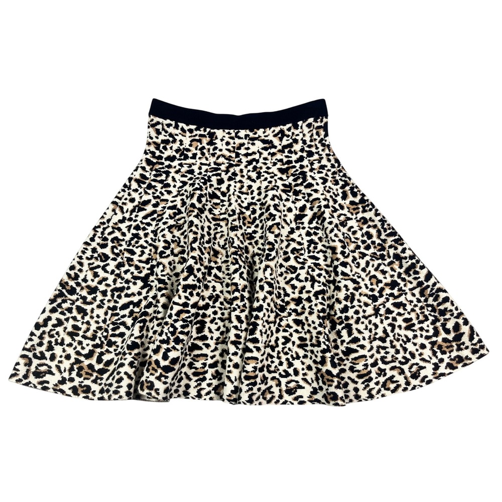 The Limited Leopard Print Skater Skirt Womens XS Tan Black Knit A-Line Mini
